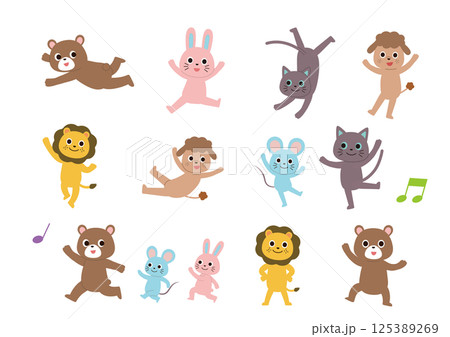 いろんなポーズをしている可愛い動物のイラストセット 125389269