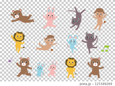 いろんなポーズをしている可愛い動物のイラストセット 125389269