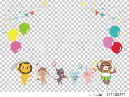 動物音樂會氣球和花環框架水平 125389272