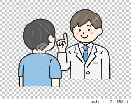Illustration of a male doctor asking a question (line drawing color) Illustration of a male doctor asking a question (line drawing color) 125389296