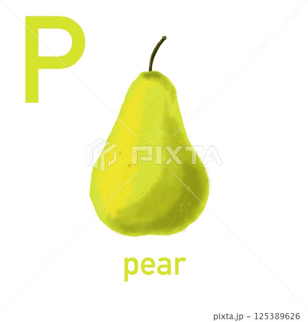 Watercolor English alphabet made of cute fruits and vegetables. Illustration pear 125389626