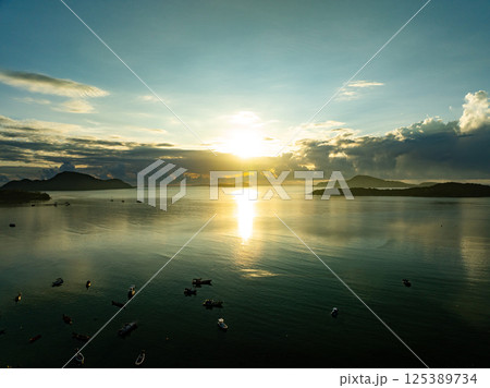 Aerial view beautiful sea surface nature background,Amazing waves texture ocean with clouds 125389734