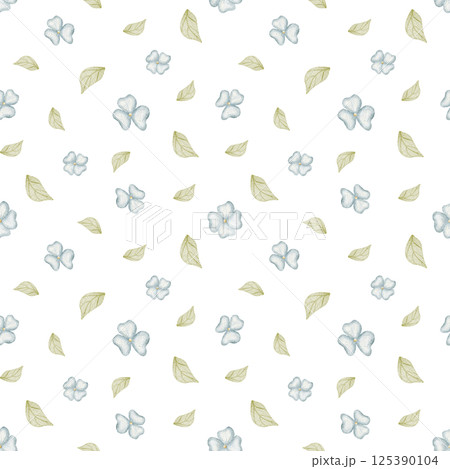 Pattern wild field blue flowers violet, leaves. Watercolor illustration is hand drawn. Seamless print children on background for textile design, fabric, packaging, wallpaper, clothes, birthday, Easter Pattern wild field blue flowers violet, leaves. Watercolor illustration is hand drawn. Seamless print children on background for textile design, fabric, packaging, wallpaper, clothes, birthday, Easter 125390104
