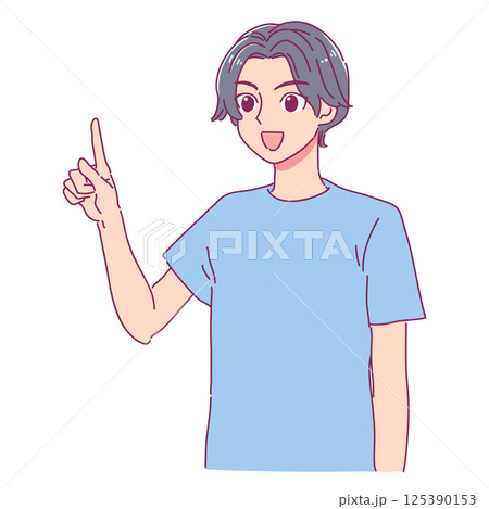漫画テイストな指を差す男性のイラスト(カラー)	 125390153