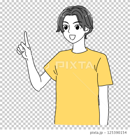 一名男子指點的卡通風格插圖（黃色 x 灰色） 125390154