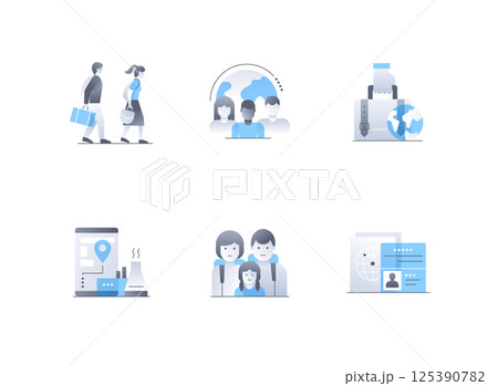 Moving with the whole family - flat design style icons set Moving with the whole family - flat design style icons set 125390782