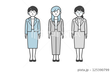 スーツ姿の女性の3人セット(全身・ポーズなし) スーツ姿の女性の3人セット(全身・ポーズなし) 125390799