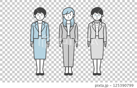 スーツ姿の女性の3人セット(全身・ポーズなし) スーツ姿の女性の3人セット(全身・ポーズなし) 125390799