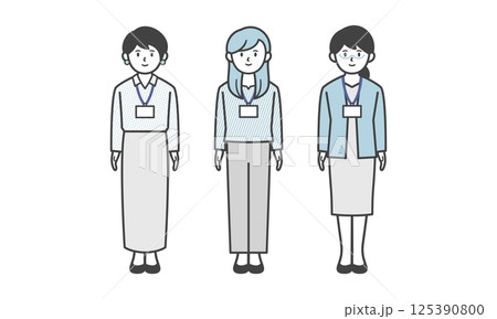 オフィスカジュアル姿の女性の3人セット（全身・ポーズなし） 125390800