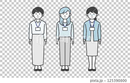 オフィスカジュアル姿の女性の3人セット（全身・ポーズなし） 125390800