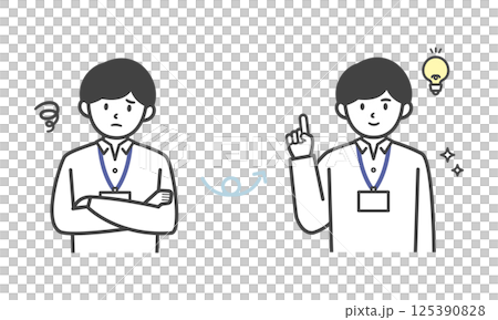 一名穿著辦公室休閒服的男子正在解決問題（打斷） 125390828