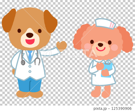 かわいいイヌのお医者さん　かわいいイヌの看護師さん 125390906