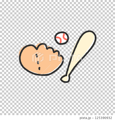 可愛又輕鬆的球棒、棒球和手套 125390932