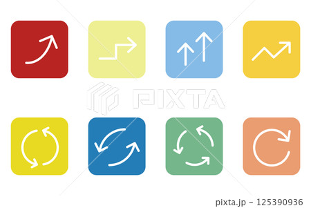 カラフルでかわいいシンプルな矢印アイコンのセット、成長とリピート(四角ボタンタイプ) カラフルでかわいいシンプルな矢印アイコンのセット、成長とリピート(四角ボタンタイプ) 125390936