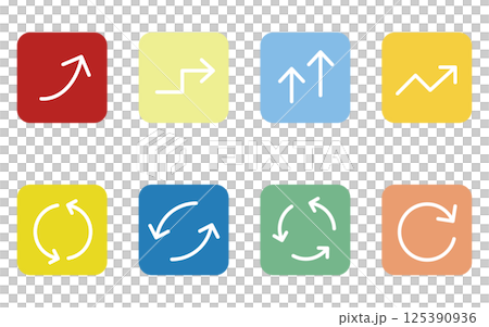Set of colorful and cute simple arrow icons, growth and repeat (square button type) 125390936