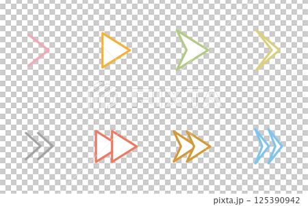 カラフルでかわいいシンプルな矢印アイコンのセット、三角・再生・早送り 125390942