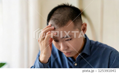 薄毛を気にする男性（AI生成画像） 125391041