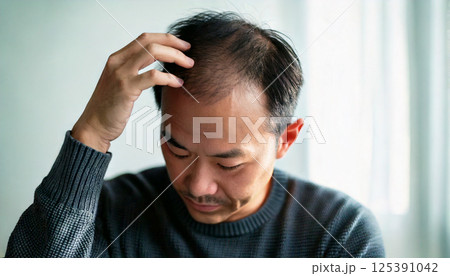 薄毛を気にする男性（AI生成画像） 125391042