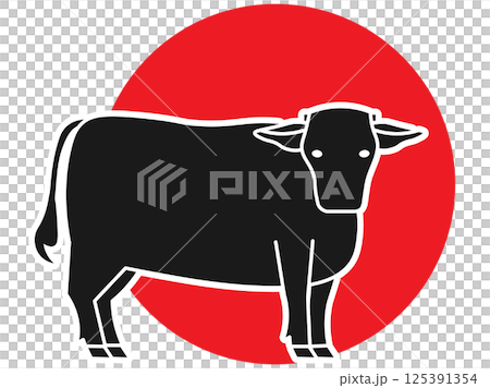 和牛と日の丸を組み合わせた日本の畜産シンボルイラスト 125391354