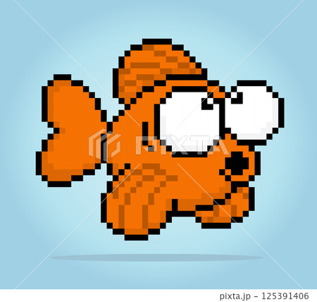 8 bit pixel golden fish. Animal for game assets and cross stitch patterns in vector illustrations. 125391406