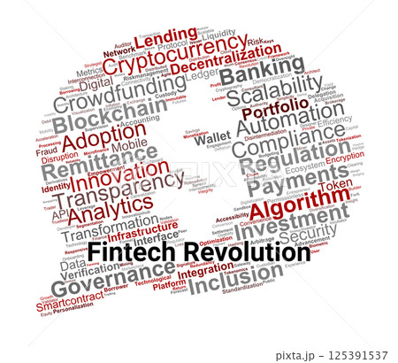 Fintech Revolution Word Cloud. Essential Terms Driving Digital Finance Transformation 125391537