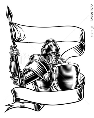 Knight With Banner Battle Flag Standard Ribbon 125391572