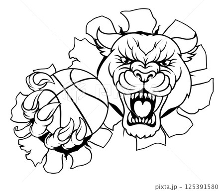 Panther Leopard Cougar Wildcat Basketball Mascot Panther Leopard Cougar Wildcat Basketball Mascot 125391580