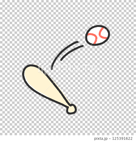 棒球棒和棒球擊出本壘打的可愛插圖 棒球棒和棒球擊出本壘打的可愛插圖 125391622