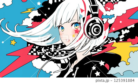 ヘッドホンで音楽を聴く女の子 125391884