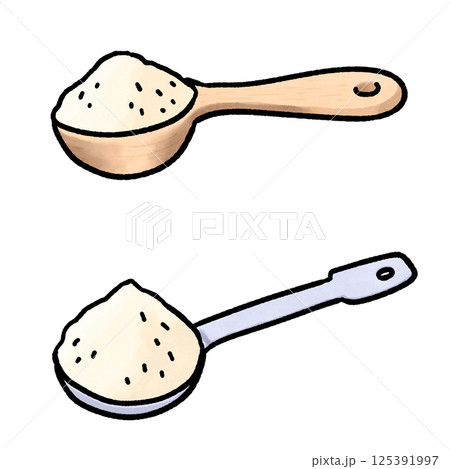 計量スプーンにのせた粉のイラスト 計量スプーンにのせた粉のイラスト 125391997