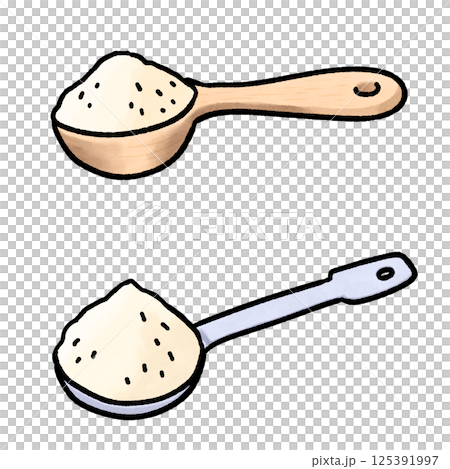計量スプーンにのせた粉のイラスト 計量スプーンにのせた粉のイラスト 125391997