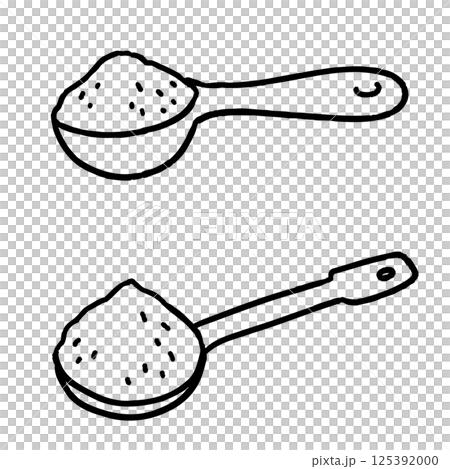 計量スプーンにのせた粉の線画イラスト 125392000