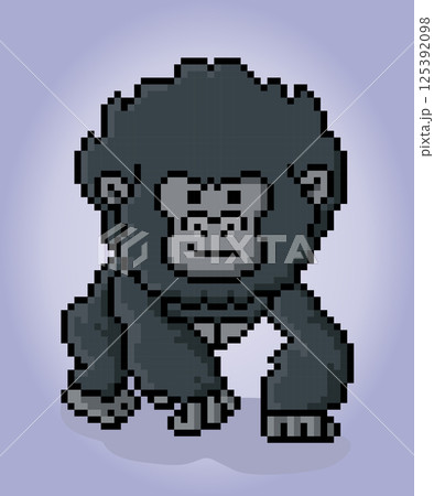 8 bit pixel of gorilla. Animal for game assets and cross stitch patterns in vector illustrations. 8 bit pixel of gorilla. Animal for game assets and cross stitch patterns in vector illustrations. 125392098