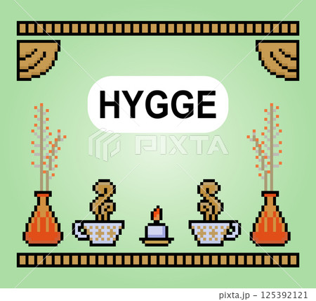 8-bit pixels the theme hygge. The tools for relaxing in vector illustrations. 125392121