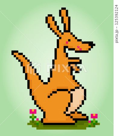 8-bit pixel of kangaroo. Animal in Vector illustration for cross stitch and game assets. 125392124