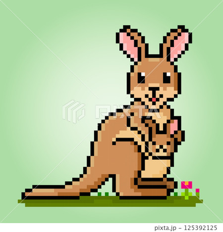 8-bit pixel of kangaroo. Animal in Vector illustration for cross stitch and game assets. 8-bit pixel of kangaroo. Animal in Vector illustration for cross stitch and game assets. 125392125