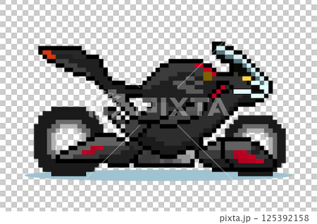 Modern motorbikes in 8-bit pixels. Future motorbikes, for game assets and web icons in vector illustrations. 125392158