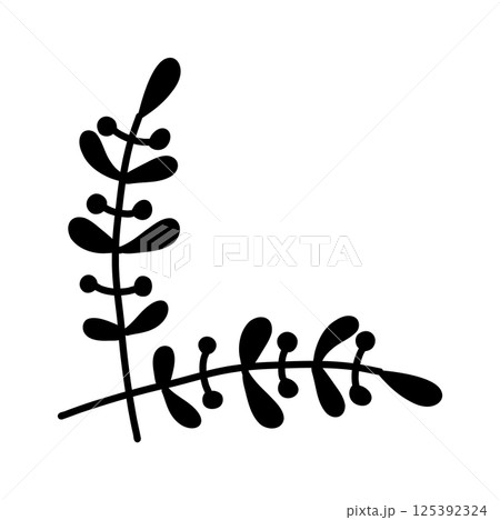 Minimalist black floral corner ornament. Ideal for invitations, frames, decorative designs, and branding. Minimalist black floral corner ornament. Ideal for invitations, frames, decorative designs, and branding. 125392324
