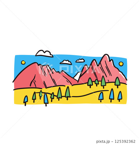 Rocky Mountain National Park illustration in an doodle inca cartoon style. Simple minimalist drawing of Rocky Mountain 125392362