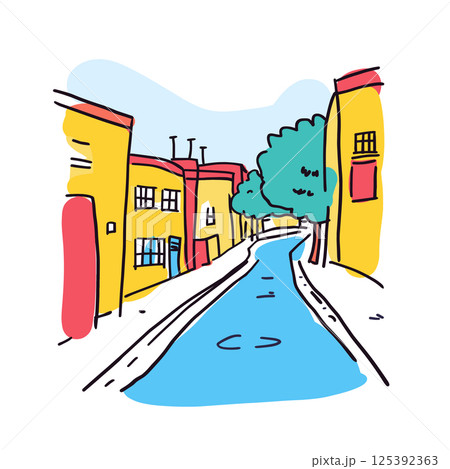 San Antonio River Walk illustration in an doodle inca cartoon style. Simple minimalist drawing of San Antonio River Walk 125392363