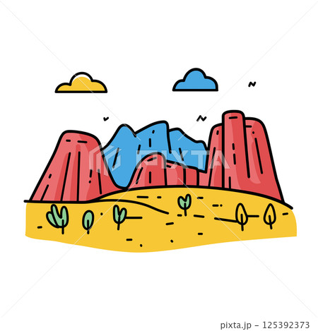 Zion National Park illustration in an doodle inca cartoon style. Simple minimalist drawing of Zion National Park 125392373