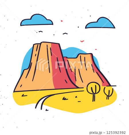 Zion National Park illustration in an doodle inca cartoon style. Simple minimalist drawing of Zion National Park Zion National Park illustration in an doodle inca cartoon style. Simple minimalist drawing of Zion National Park 125392392