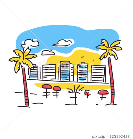 Miami South Beach illustration in an doodle inca cartoon style. Simple minimalist drawing of Miamis South Beach 125392438