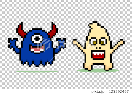 8-bit pixel cute monster, illustration of pixel art vector. Cute creature doodle set. 125392497