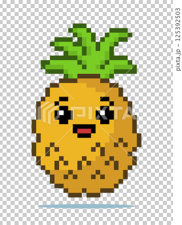 8 bit pixel of pineapples. Fruits for game assets and cross stitch patterns in vector illustrations. 125392503