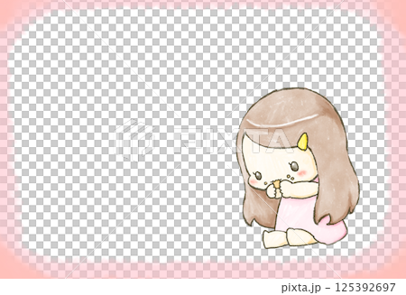Illustration of a mini character girl eating sweets - with frame Illustration of a mini character girl eating sweets - with frame 125392697