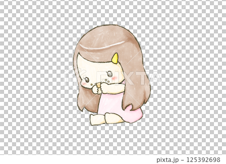 吃糖果的迷你角色女孩的插圖 125392698