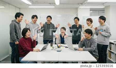 多様な仲間とアイデアを共有する日本人社員（ai生成画像） 125393016