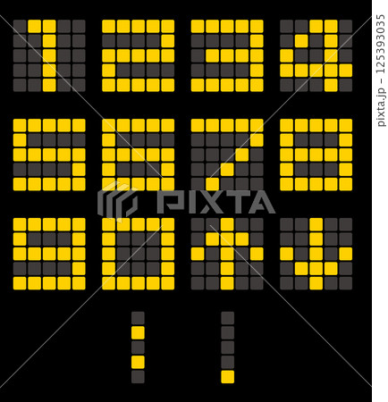 エレベーターや時計で使えるデジタル数字 黄色数字黒バック 125393035