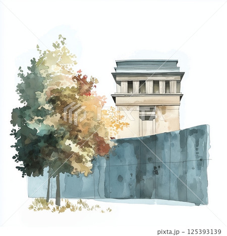 Berlin Wall Memorial. Berlin Wall Memorial hand drawn watercolor illustration Berlin Wall Memorial. Berlin Wall Memorial hand drawn watercolor illustration 125393139